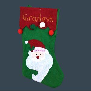 RED/GREEN SANTA CHRISTMAS STOCKING "GRADMA" EMBELLISHED ON TOP SIZE-16"